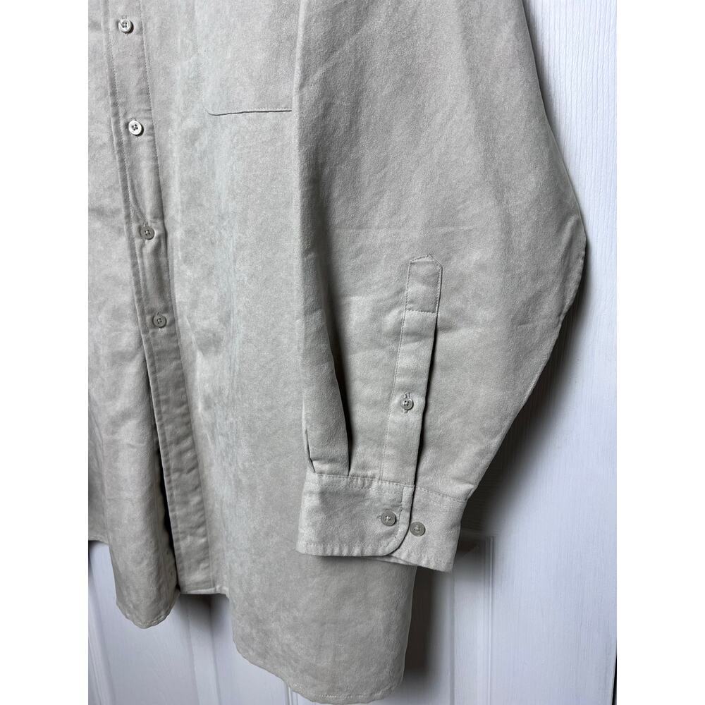 George Foreman Men's Long Sleeve Button Up Beige Suede Pocket Shirt Size 3X/Big - Picture 5 of 9